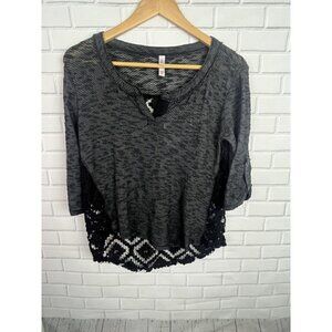 Xhilaration Black Crochet Thermal Shirt Top Blouse Women's Medium Cotton